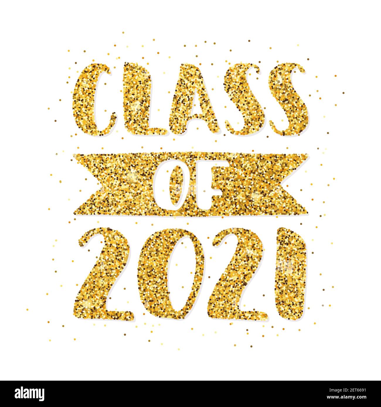 Klasse 2021. Handgezeichnetes Logo mit Pinselbeschriftung „Graduation“. Vorlage für Abschlussdesign, Party. Gold Stock Vektor