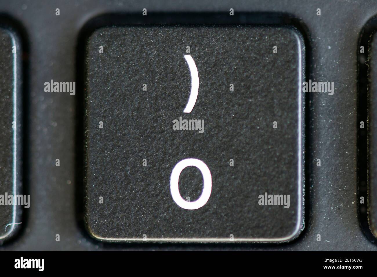 0 Tasten auf einer Laptop-Tastatur Stockfoto