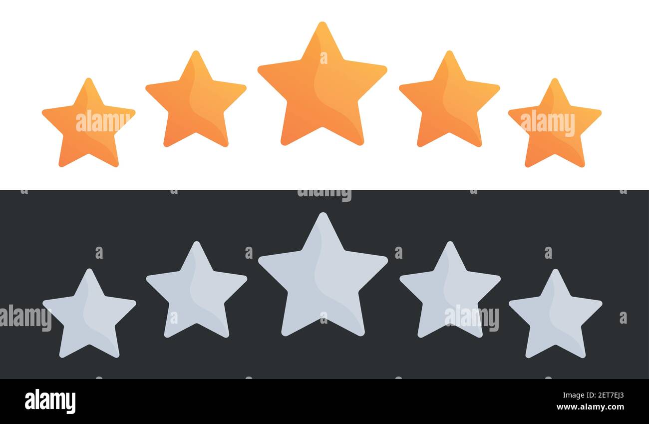Fünf-Sterne-Preis-Konzept isoliert auf weißem und schwarzem Hintergrund. Vektor Stock Vektor