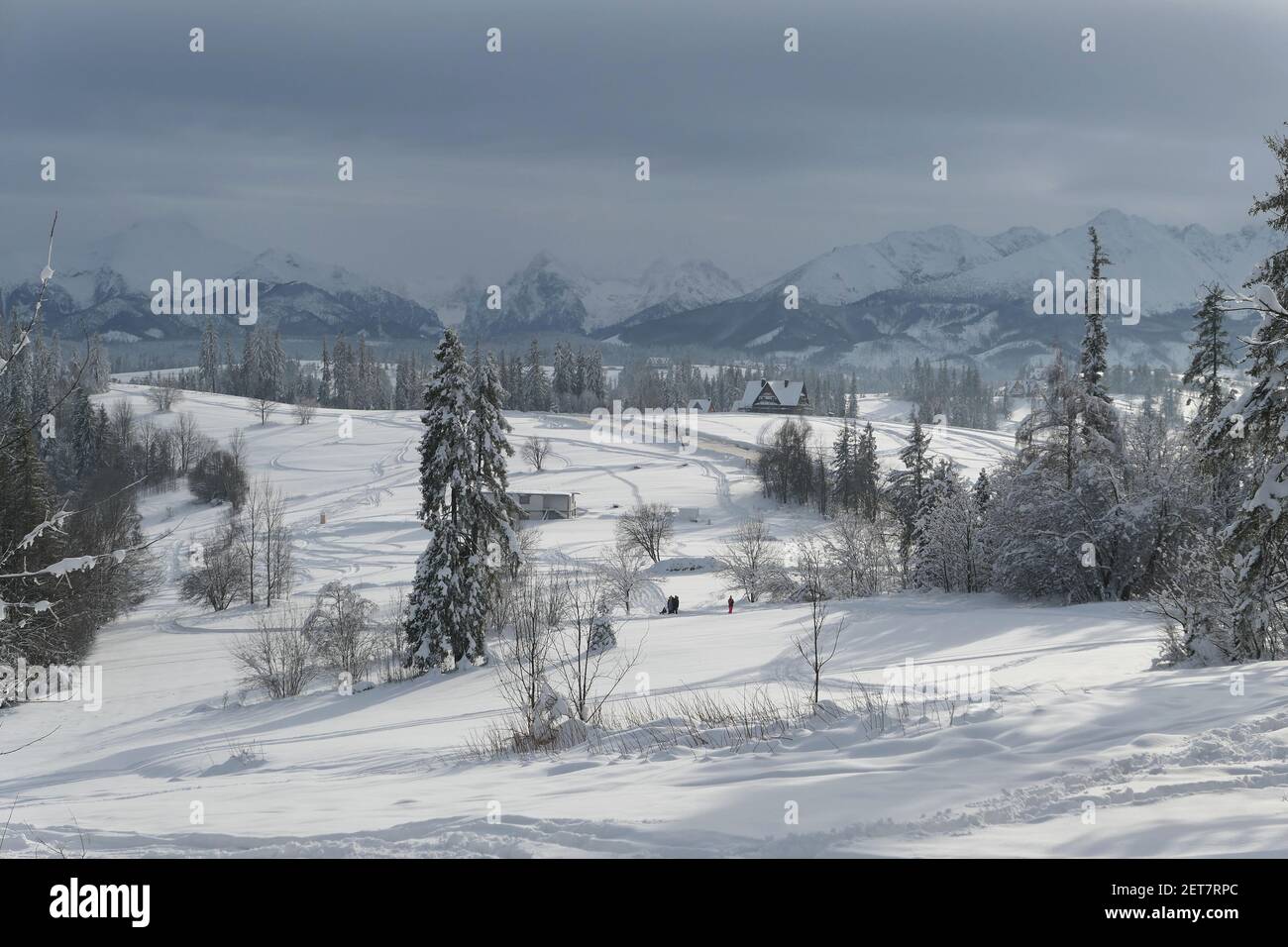 Winter Tatra Landschaft in Bialka Tatrzanska, Polen. Stockfoto