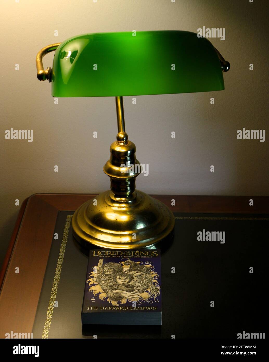 Buch Bored of the Rings The Harvard Lampoon on A Klassischer Schreibtisch  aus Holz und Leder mit traditioneller Messinglesung Lampe mit grünem  Glasschirm Stockfotografie - Alamy