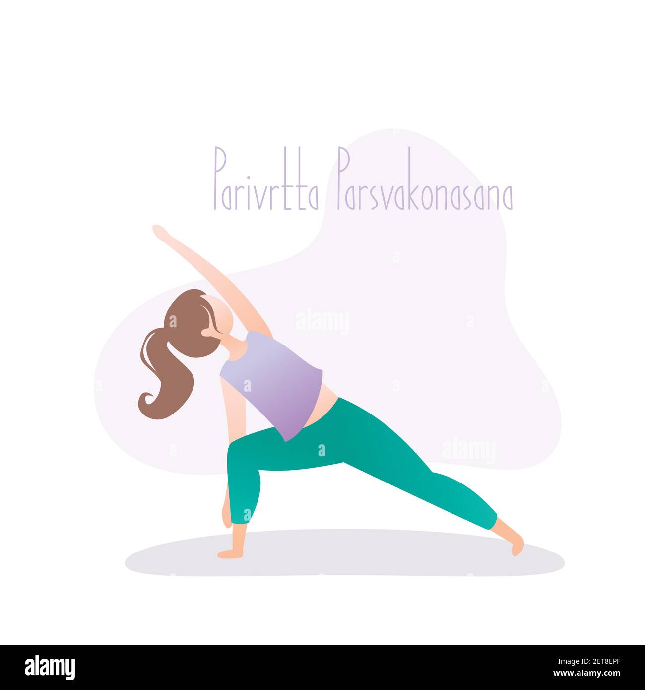 Mädchen tun Yoga Pose, drehten Seite Winkel Pose Parivrtta Parsvakonasana asana In Hatha Yoga, Vektor-Illustration im trendigen Stil Stock Vektor