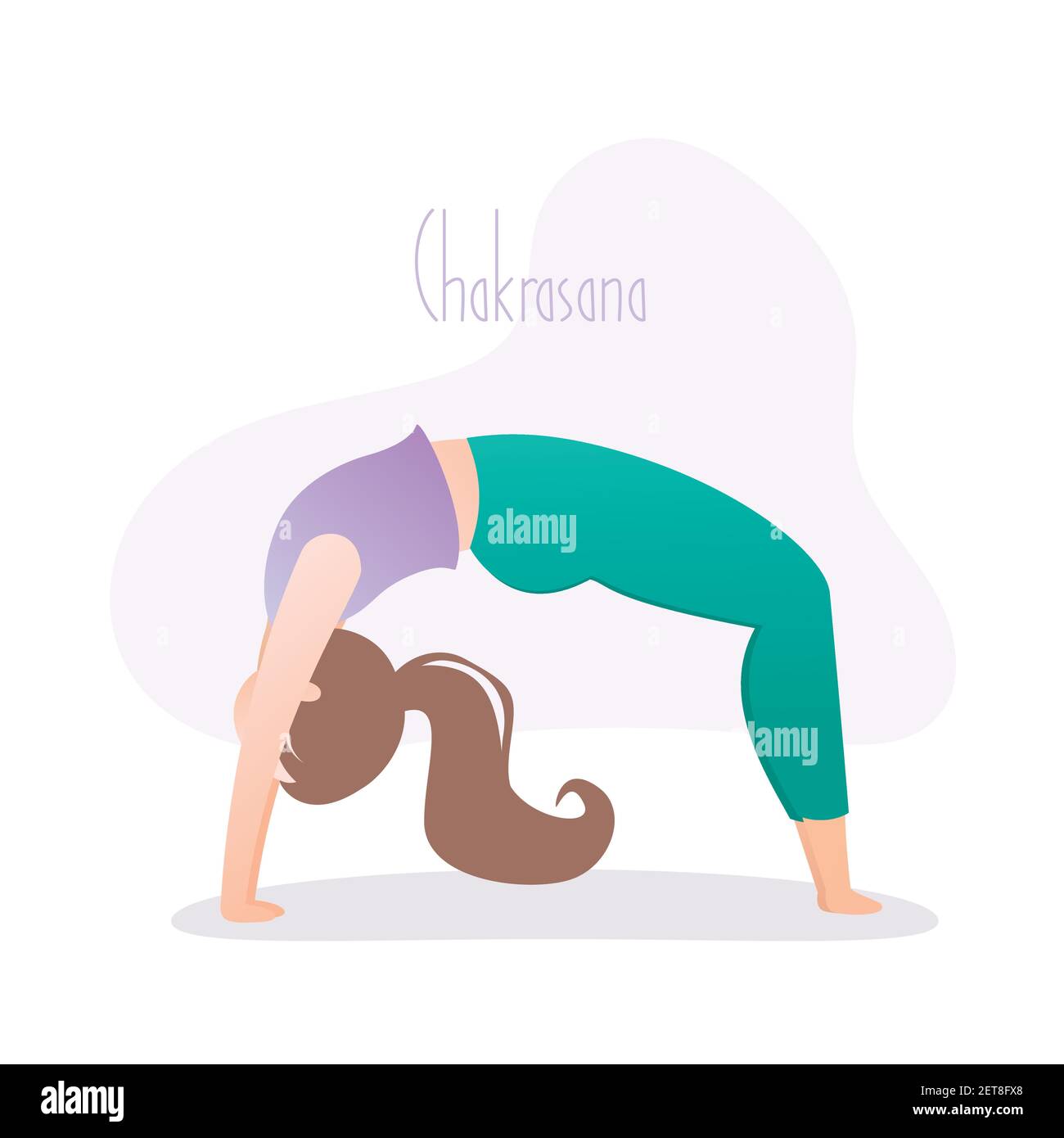 Mädchen tun Yoga Pose, Rad Pose oder Chakrasana Asana in Hatha Yoga, Vektor-Illustration im trendigen Stil Stock Vektor