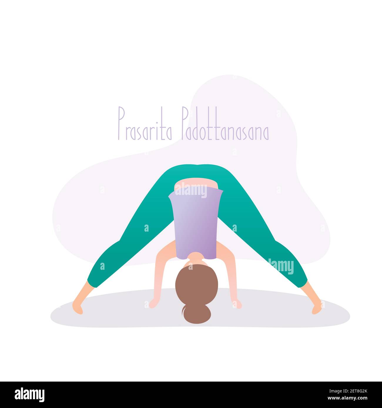 Mädchen tun Yoga Pose, Prasarita Padottanasana oder breitbeinig stehend vorwärts beugen Asana in Hatha Yoga, Vektor-Illustration im trendigen Stil Stock Vektor