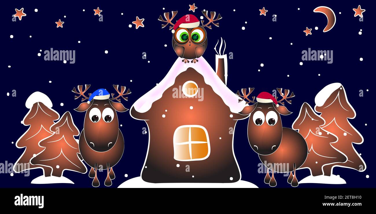 Elemente für die Gestaltung einer Weihnachtskarte mit Tieren. Vektorgrafik. Stock Vektor