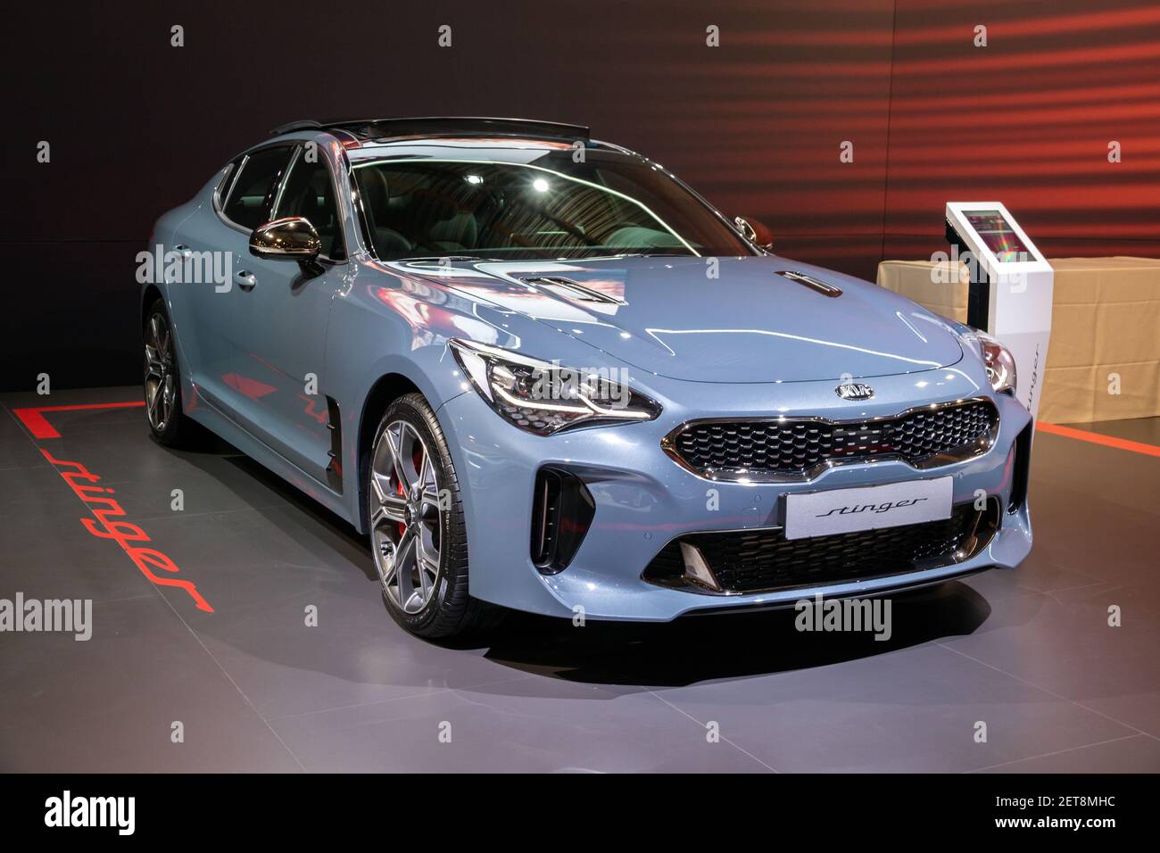 Kia Stinger Sportlimousine auf dem Brussels Autosalon Motor Show. Belgien - 18. Januar 2019. Stockfoto