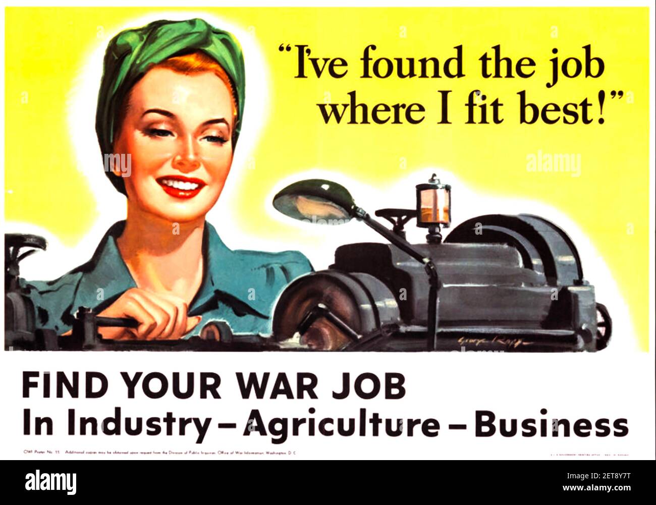 FINDEN SIE IHREN KRIEGSJOB American WW2 Rekrutierung Poster 1943 Stockfoto