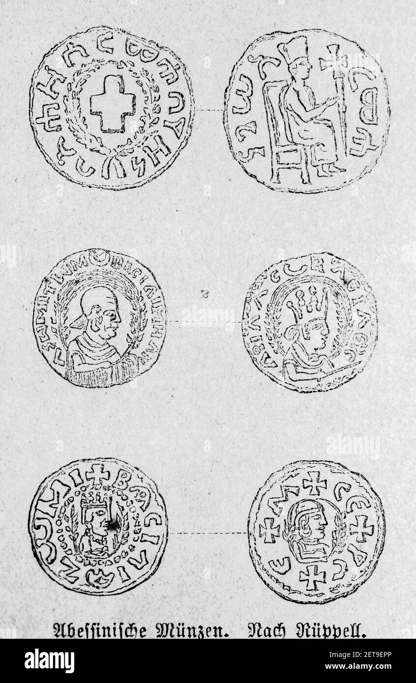 Abessinien, Kaiser Armah (oben), Kaiser Aphidas (Mitte) und Kaiser Gersemur, Abessina, Äthiopien, Abessinien, Land und Volk, Leipzig 1869 Stockfoto