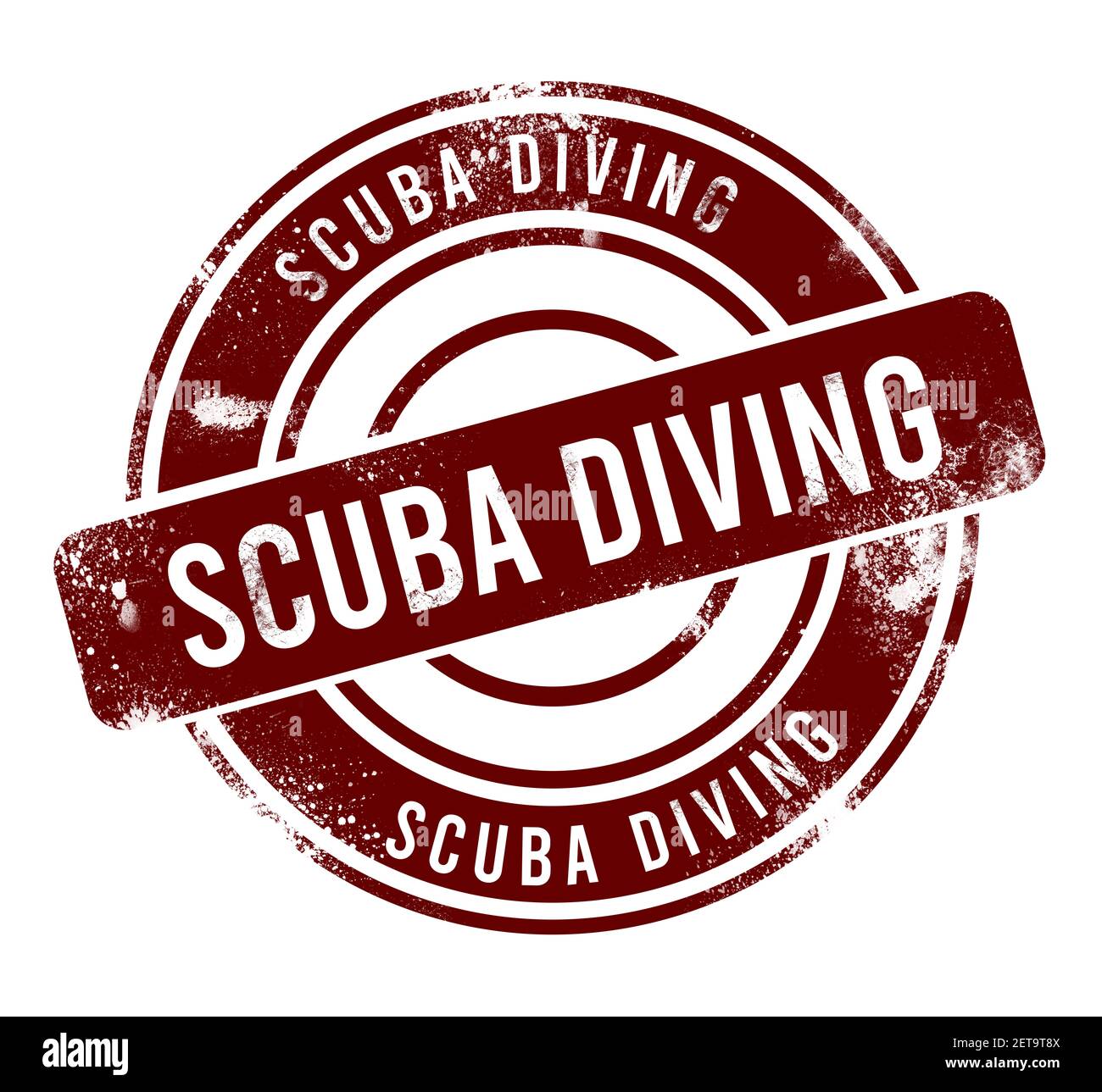 Scuba Diving - roter runder Grunge-Knopf, Stempel Stockfoto