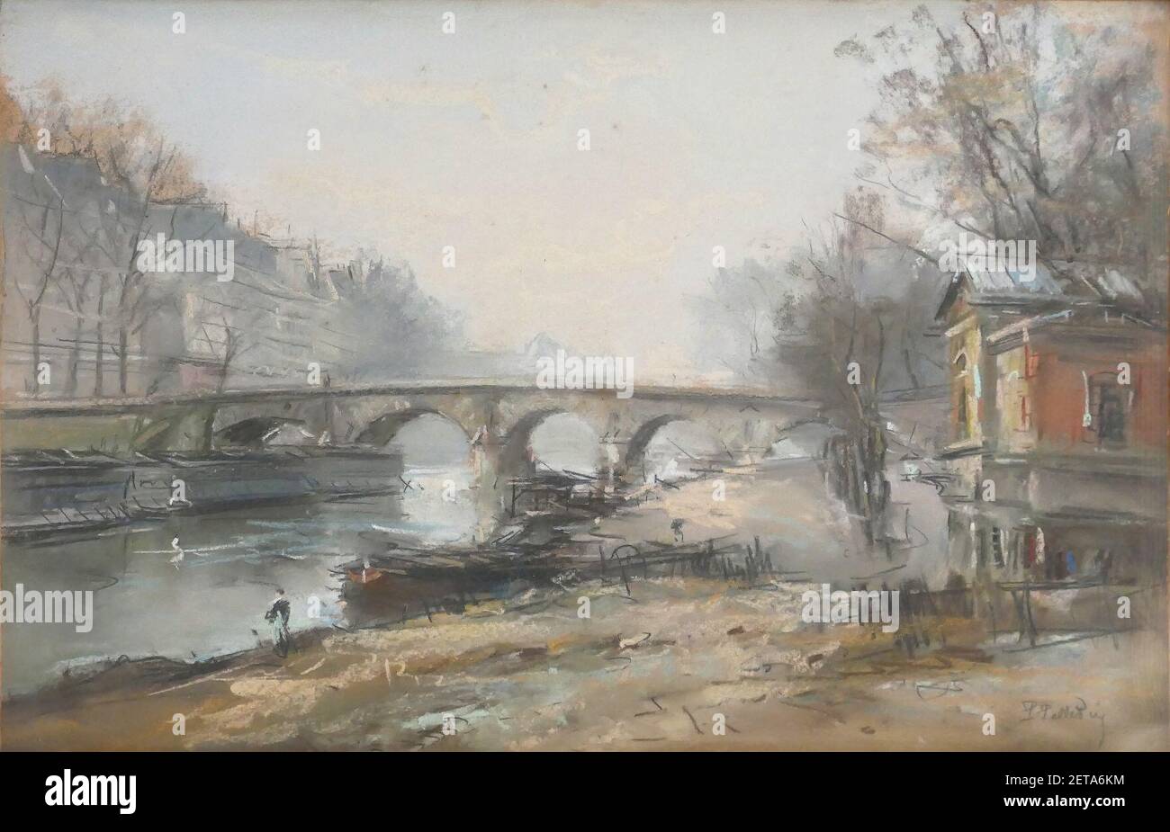 Pelletier P.J. - Pastell - Le Pont Marie à Paris - 30,2x46,3 cm. Stockfoto