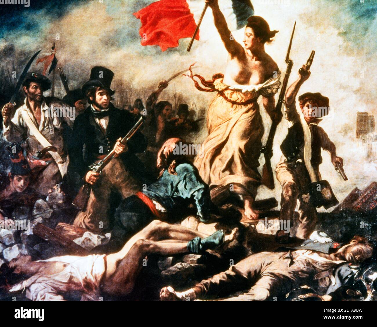 1830S EUGENE DELACROIX MALEREI DER FREIHEIT FÜHRT DIE MENSCHEN ÜBER EINE BARRIKADE MIT DER FRANZÖSISCHEN FLAGGE UND MUSKETE - KA4096 PHT001 HARS EUROPE FÜHRENDE KÜNSTLER FREIHEIT ABENTEUER EUROPÄISCHER MUT UND REPUBLIKANISCHE AUFREGUNG FÜHRUNG AUTORITÄT LOUVRE POLITIK KONZEPT KONZEPTUELLE ÖLGEMÄLDE KUNST MUSKET SYMBOLISCHE 1830S BARRIKADE KONZEPTE SCHUSSWAFFE SCHUSSWAFFEN KAUKASISCHE ETHNIE ALTMODISCHE DARSTELLUNG Stockfoto