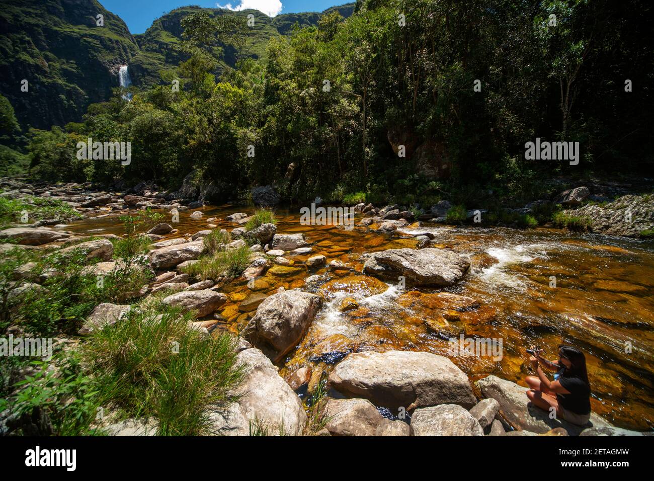 Casca D'anta Wasserfall am São Francisco Fluss, Serra da Canastra Nationalpark, Minas Gerais, Brasilien Stockfoto