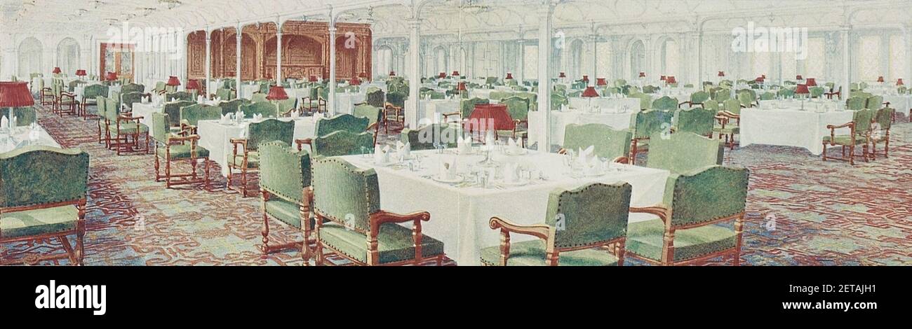 Zeitschillustration des Titanic & Olympic 1st Class Dining Room. Stockfoto