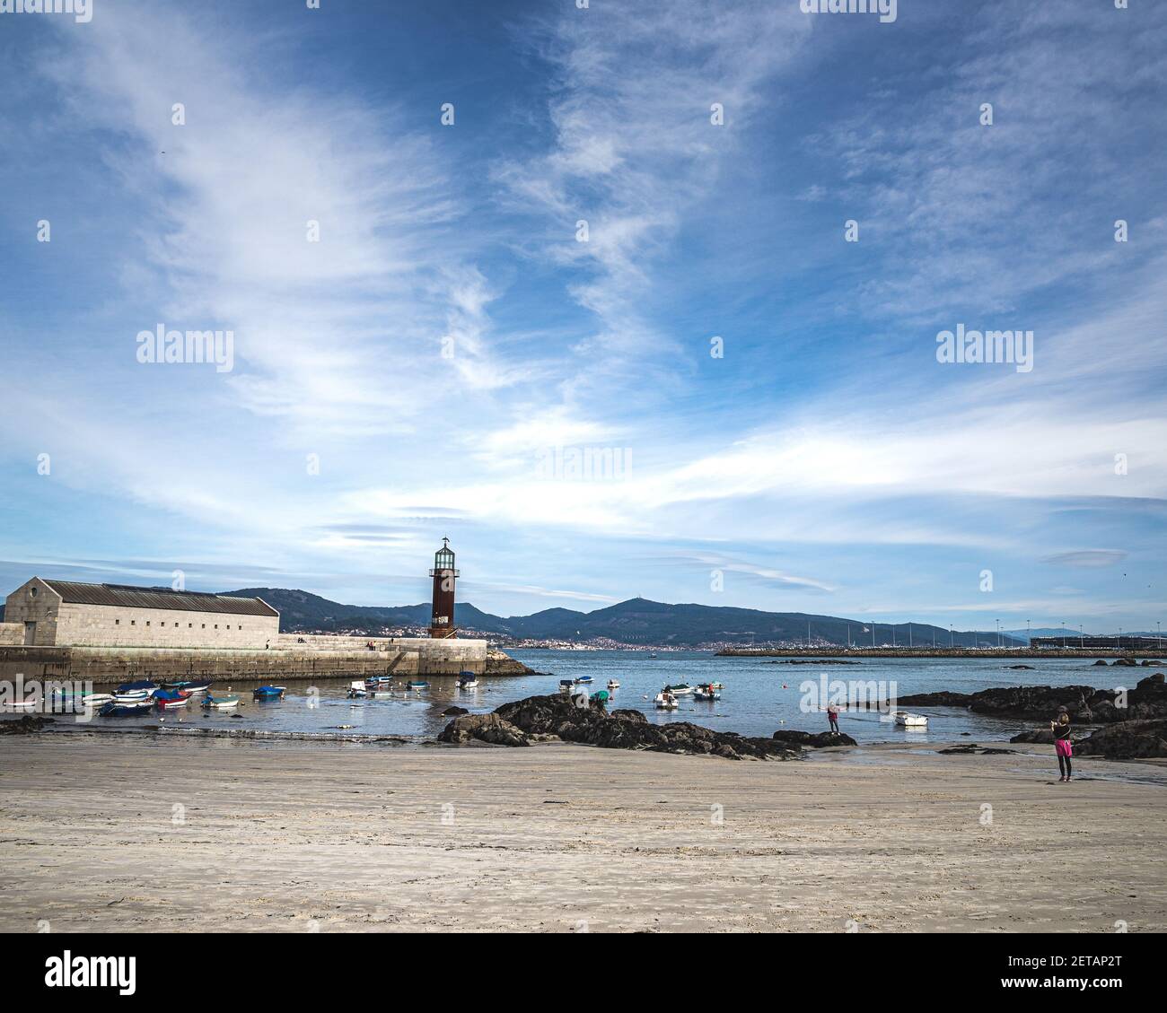 Der Leuchtturmstrand am rias baixas, Galicien, La playa del faro und las rias baixas Stockfoto