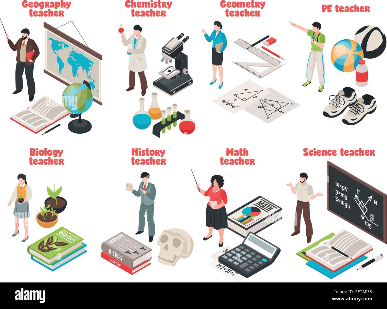 'Lehrer Und Schule Isometric Set Stock Vektor