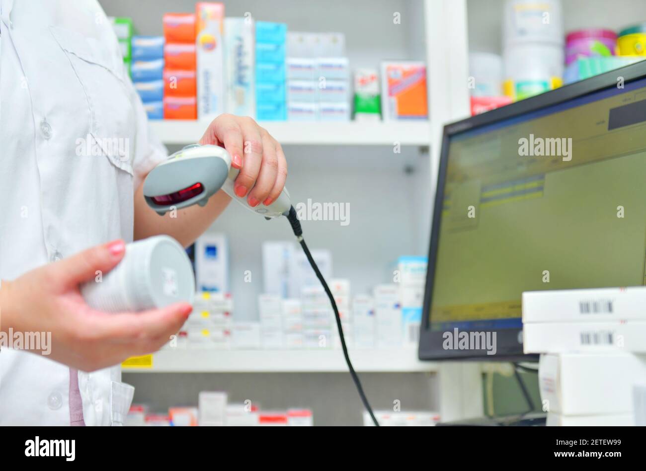 Apotheker Barcode der Medizin Arzneimittel in einer Apotheke Apotheke. Stockfoto