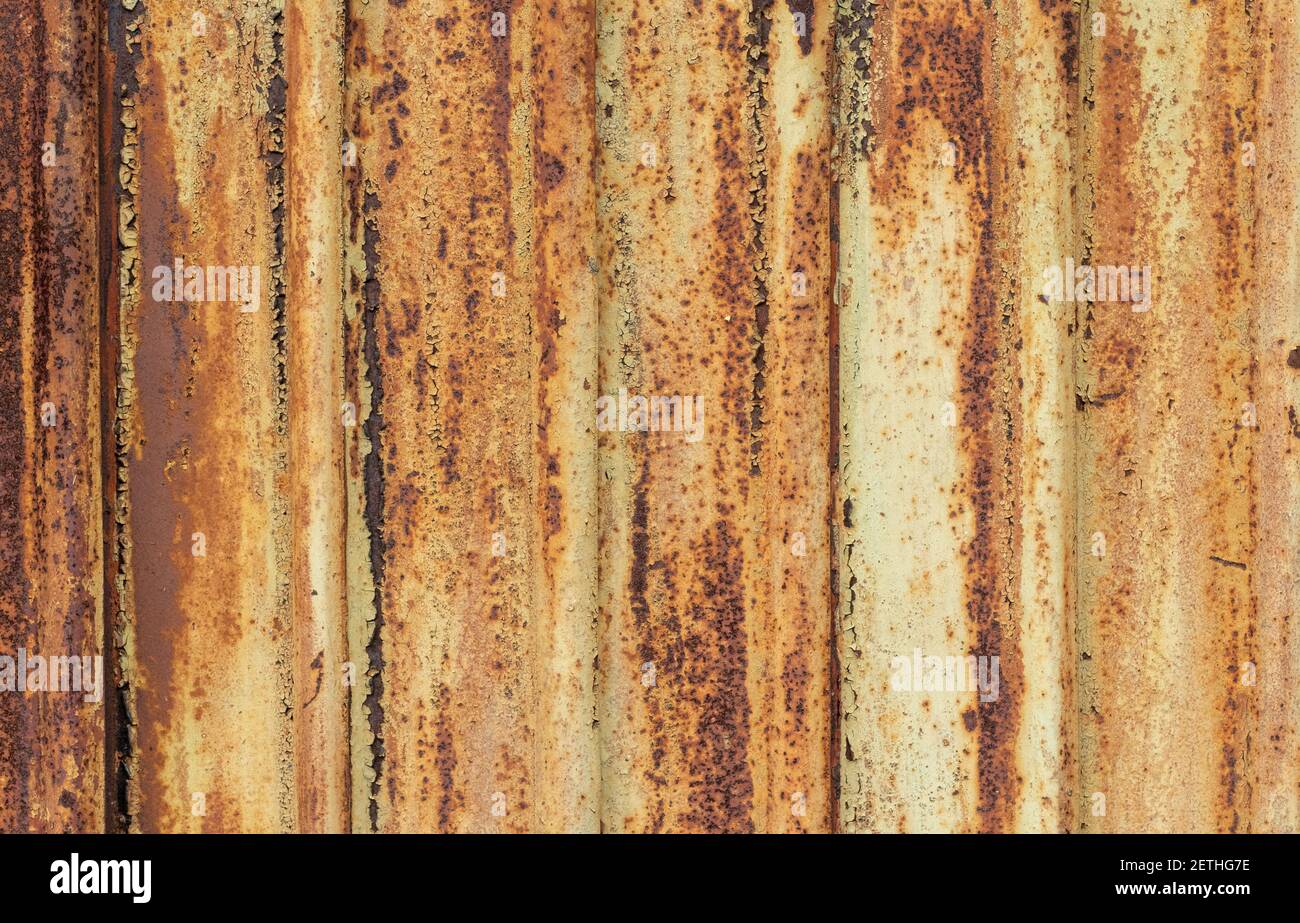 Textur aus rostigem Metall. Rostig Metall close-up Textur Hintergrund. Rostige Metallwand Stockfoto