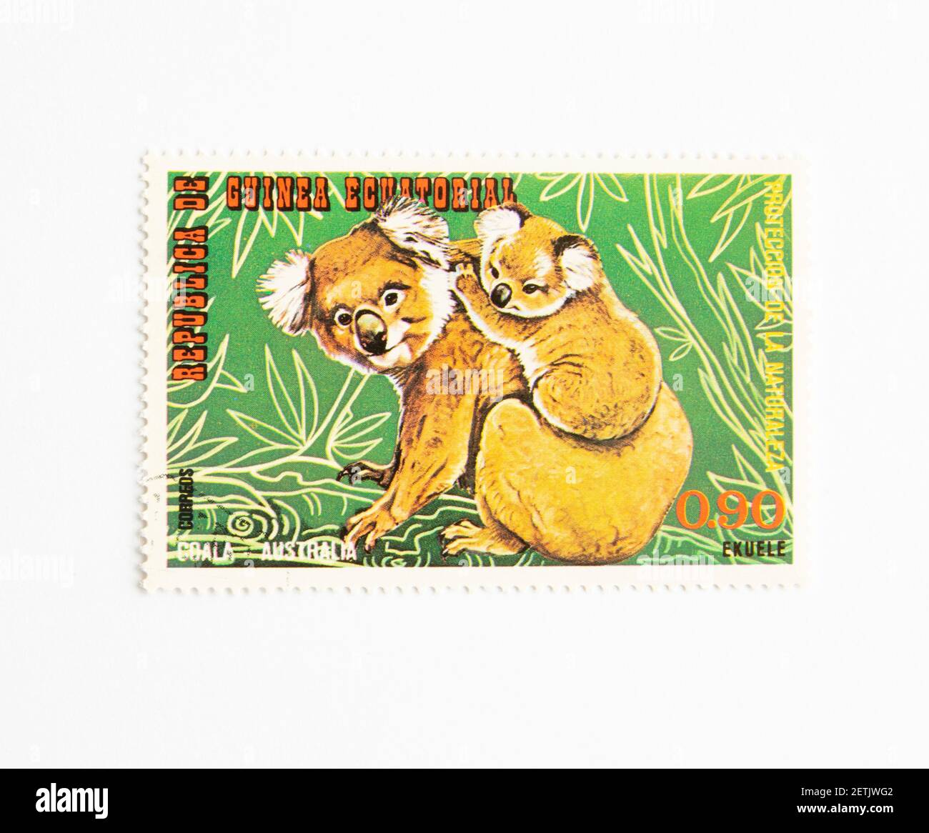 01.03.2021 Istanbul Türkei. Guinea Republik Briefmarke. Um 1974. Australische Tiere. Familie Koala Stockfoto