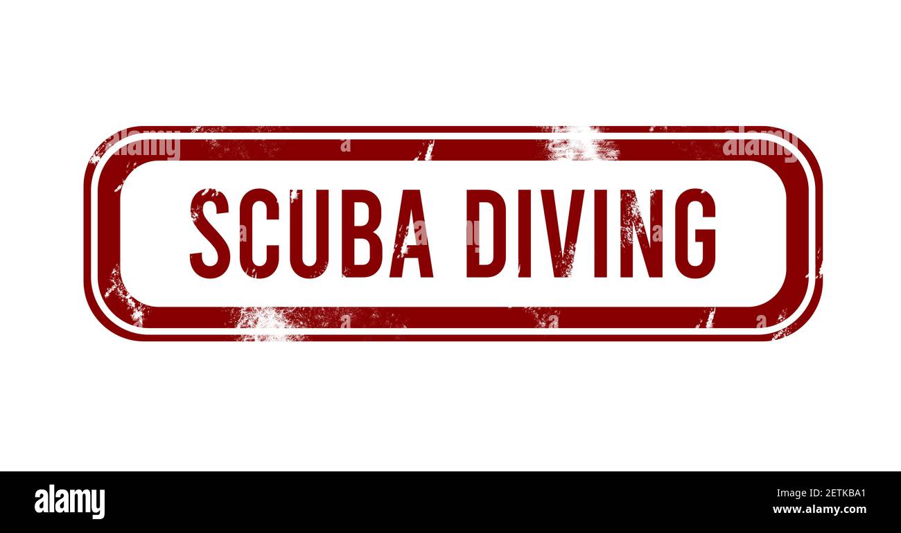 Scuba Diving - roter Grunge-Knopf, Stempel Stockfoto