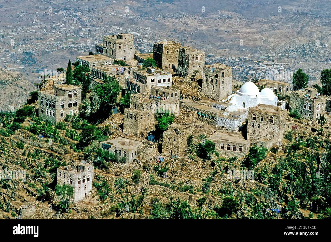 Taiz ist eine Stadt im Südwesten des Jemen. Es befindet sich im jemenitischen Hochland, in der Nähe der Hafenstadt Mocha am Roten Meer Stockfoto