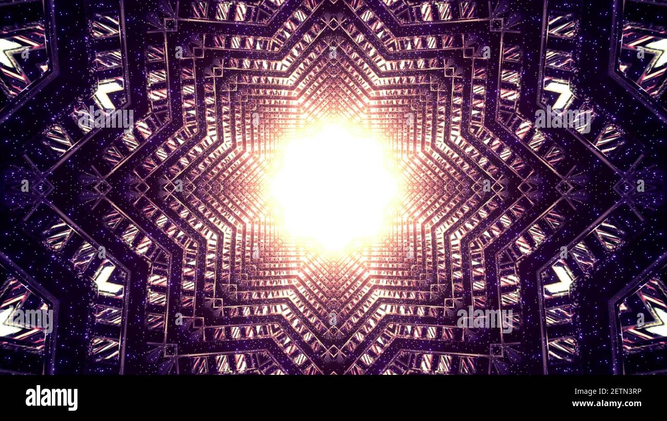 Magisches Licht im sternförmigen Tunnel 3D Abbildung Stockfoto