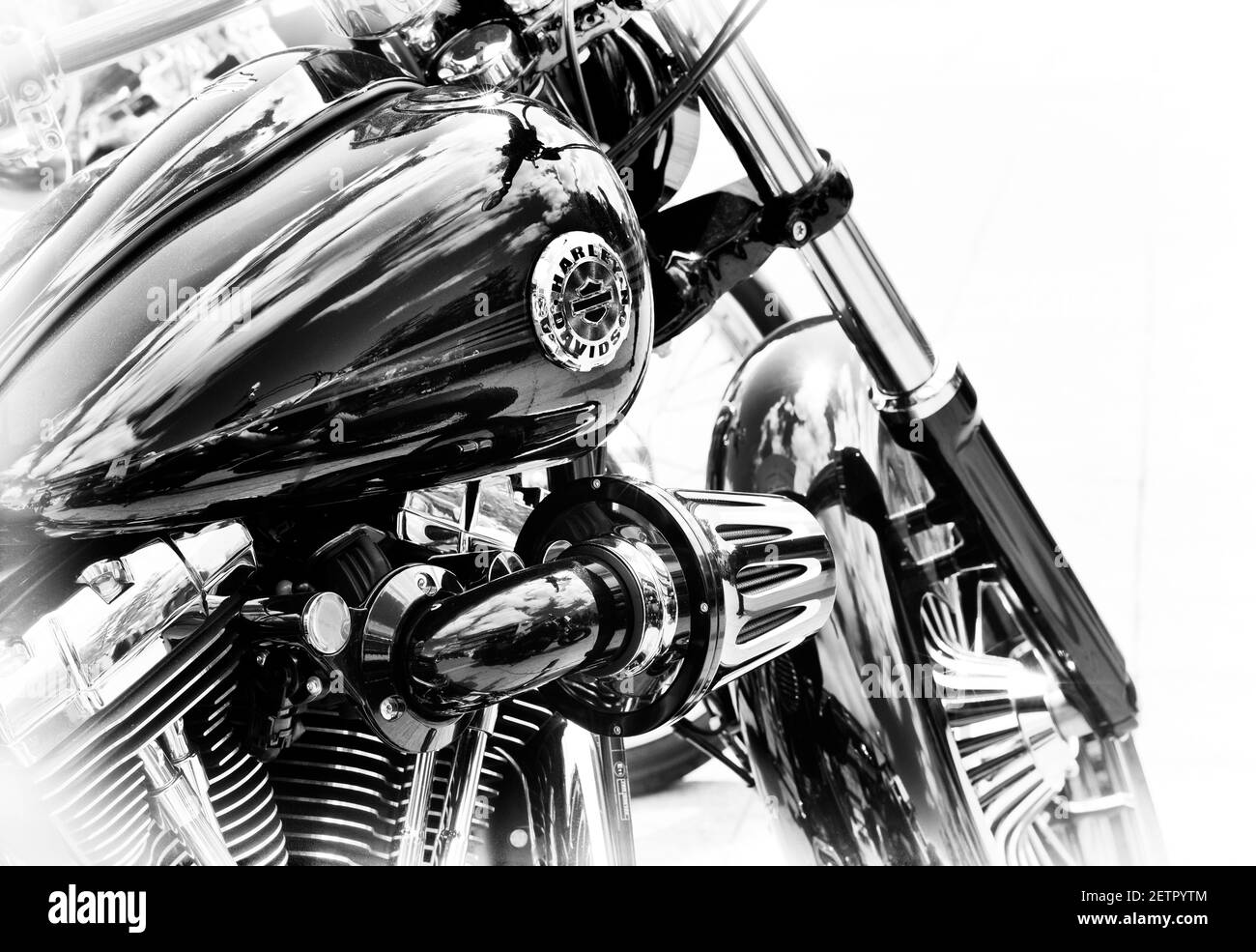 Harley Davidson softail Breakout Motorrad. Schwarz und Weiß Stockfoto