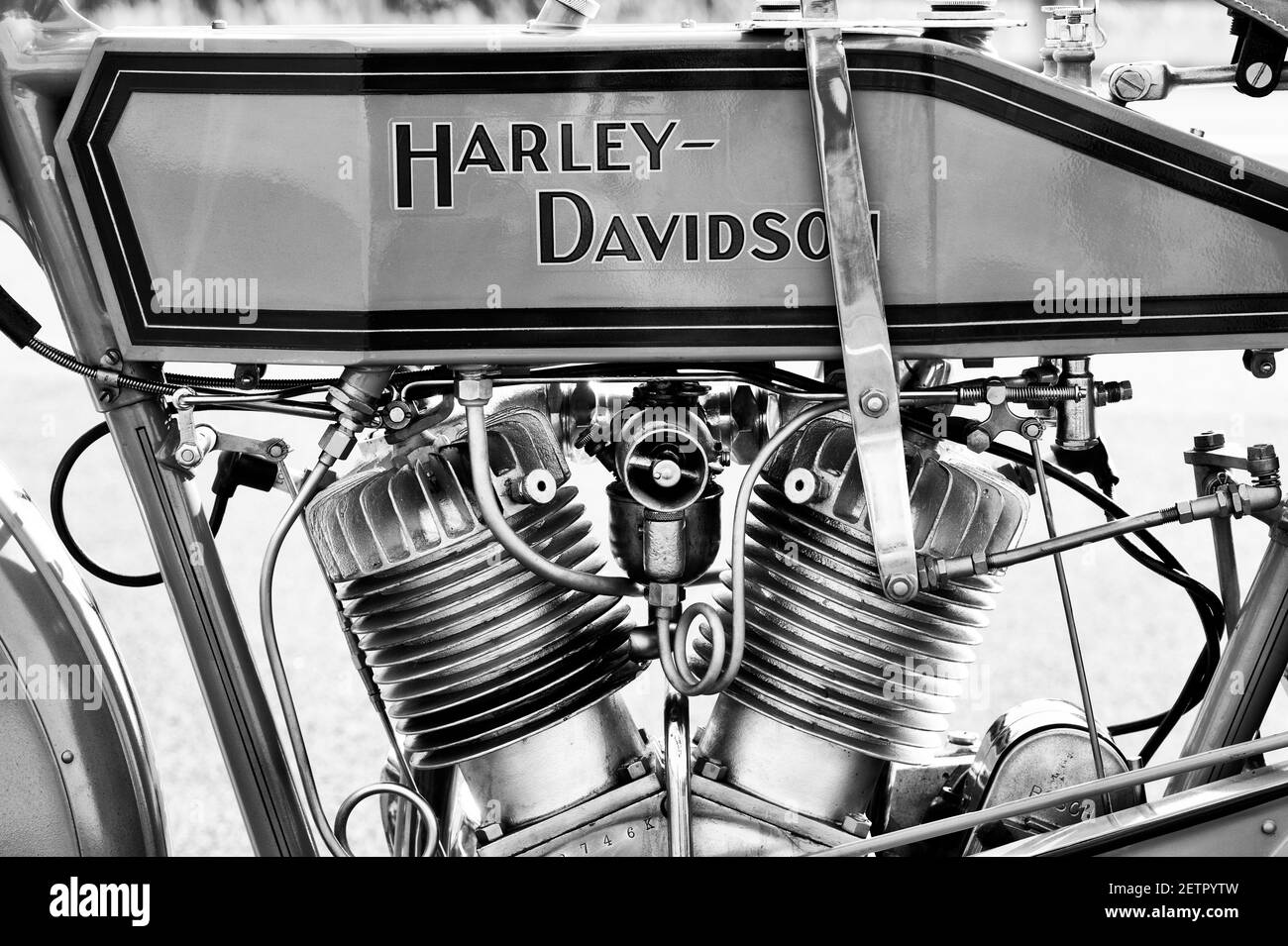 Vintage 1915 Harley Davidson 11F Motorrad beim VMCC Banbury Run. Banbury, Oxfordshire, England. Stockfoto