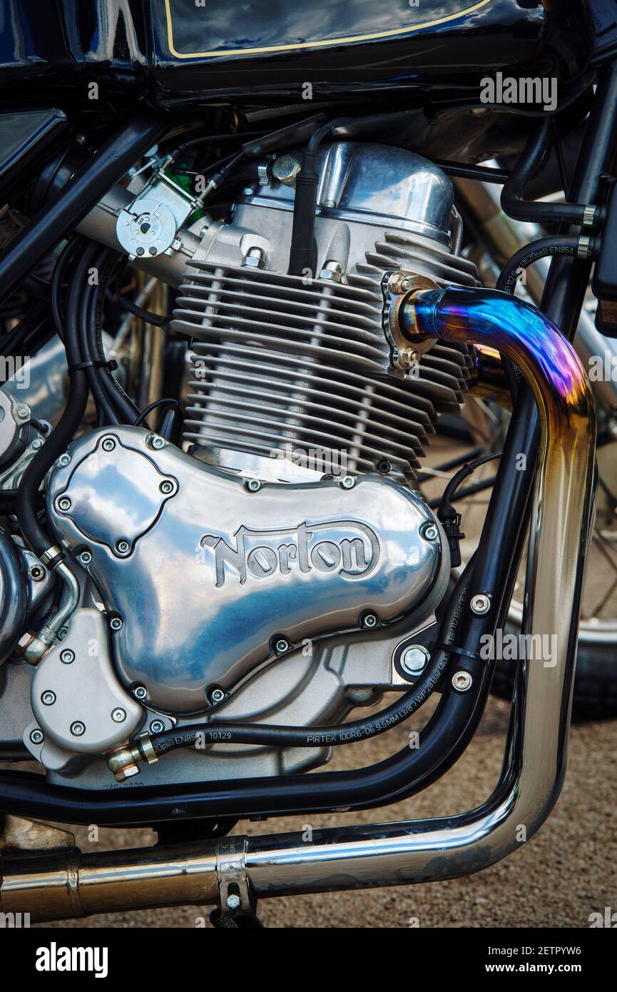 Norton Commando 961 SE Motorradmotor. Klassisches britisches Motorrad. Stockfoto