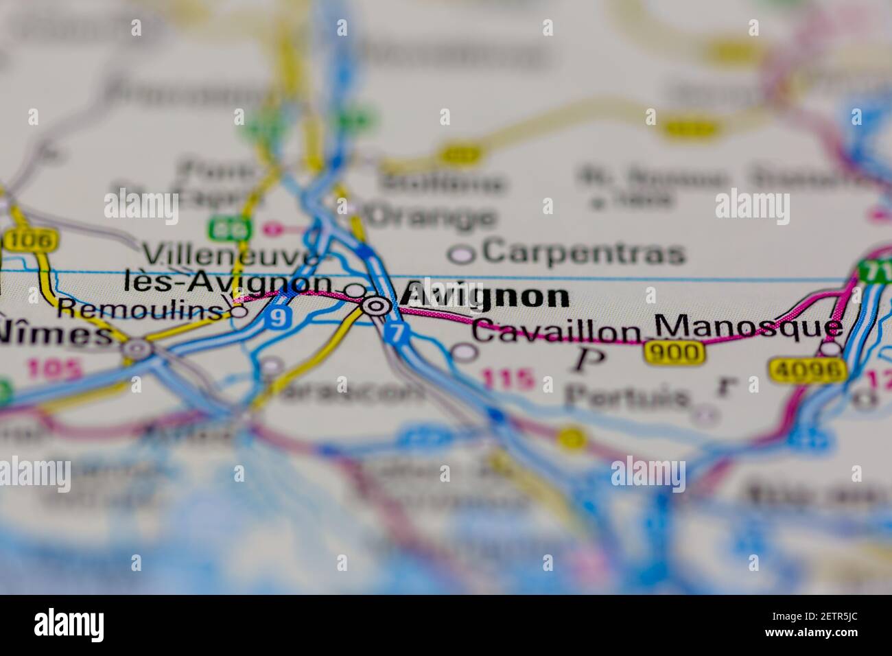 Avignon auf einer Straßenkarte oder Geografie-Karte und angezeigt atlas Stockfoto