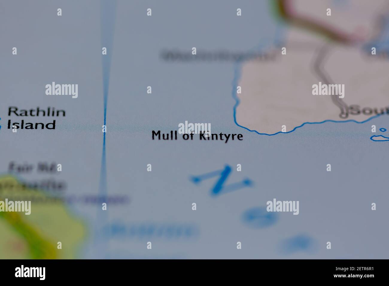 Mull of Kintyre auf einer Straßenkarte oder Geographie angezeigt Karte und Atlas Stockfoto