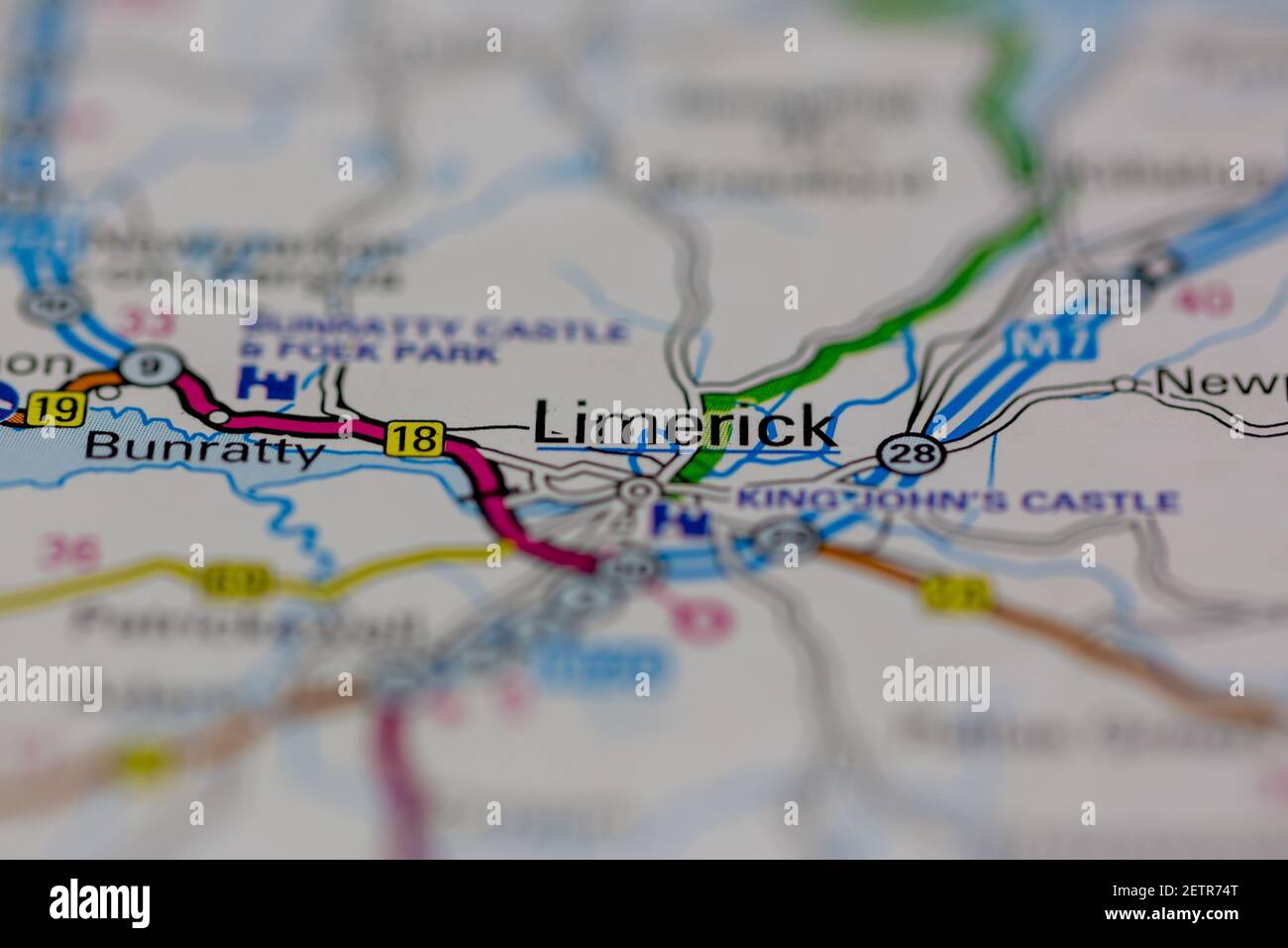 Limerick auf einer Straßenkarte oder Geografie-Karte und angezeigt atlas Stockfoto