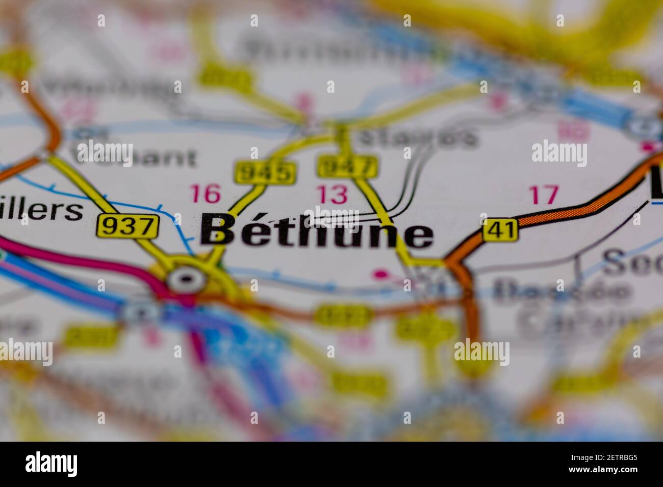 Bethune auf einer Straßenkarte oder Geographie-Karte und angezeigt atlas Stockfoto