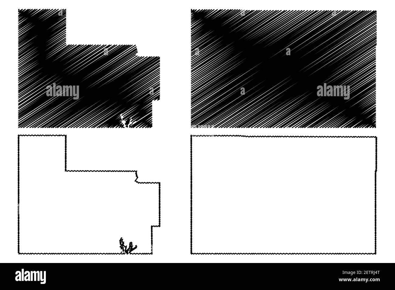 Carter und Cimarron County, Oklahoma State (U.S. County, United States of America, USA, U.S., US) Kartenvektordarstellung, Skizzenkarte Stock Vektor
