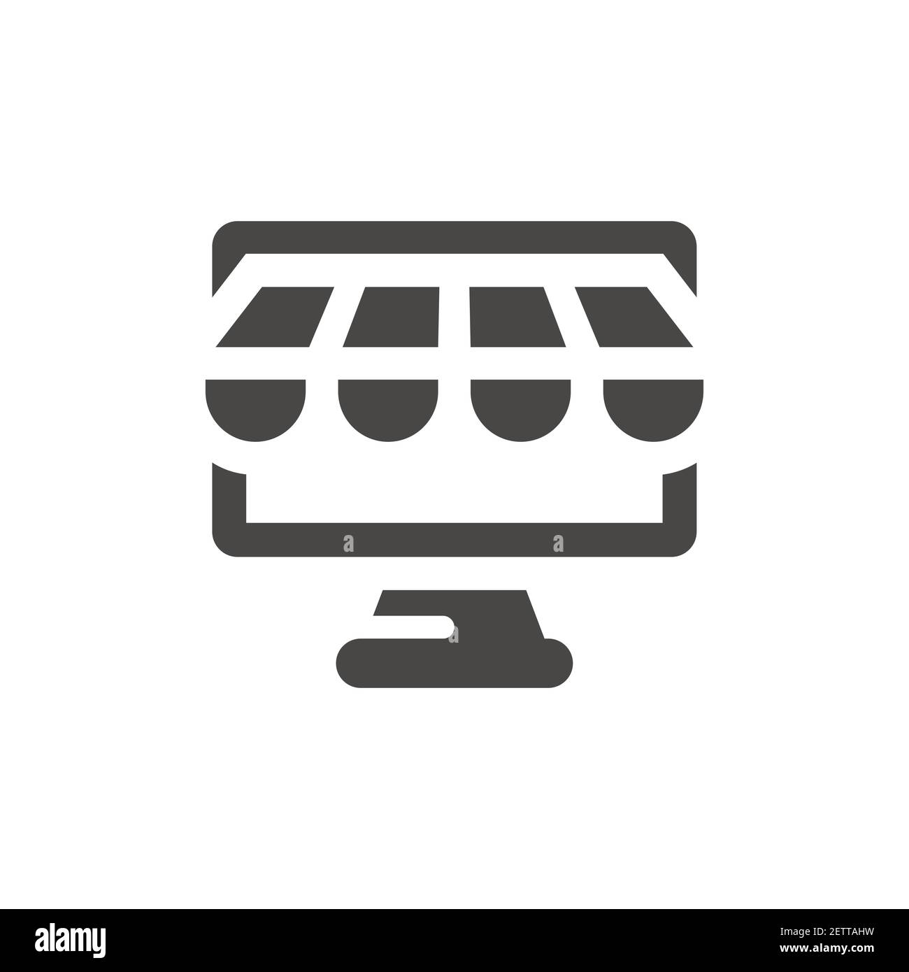 StoreFront auf dem Computermonitor schwarzes Vektorsymbol. Shop Front und Bildschirm, Online-Shopping-Symbol. Stock Vektor