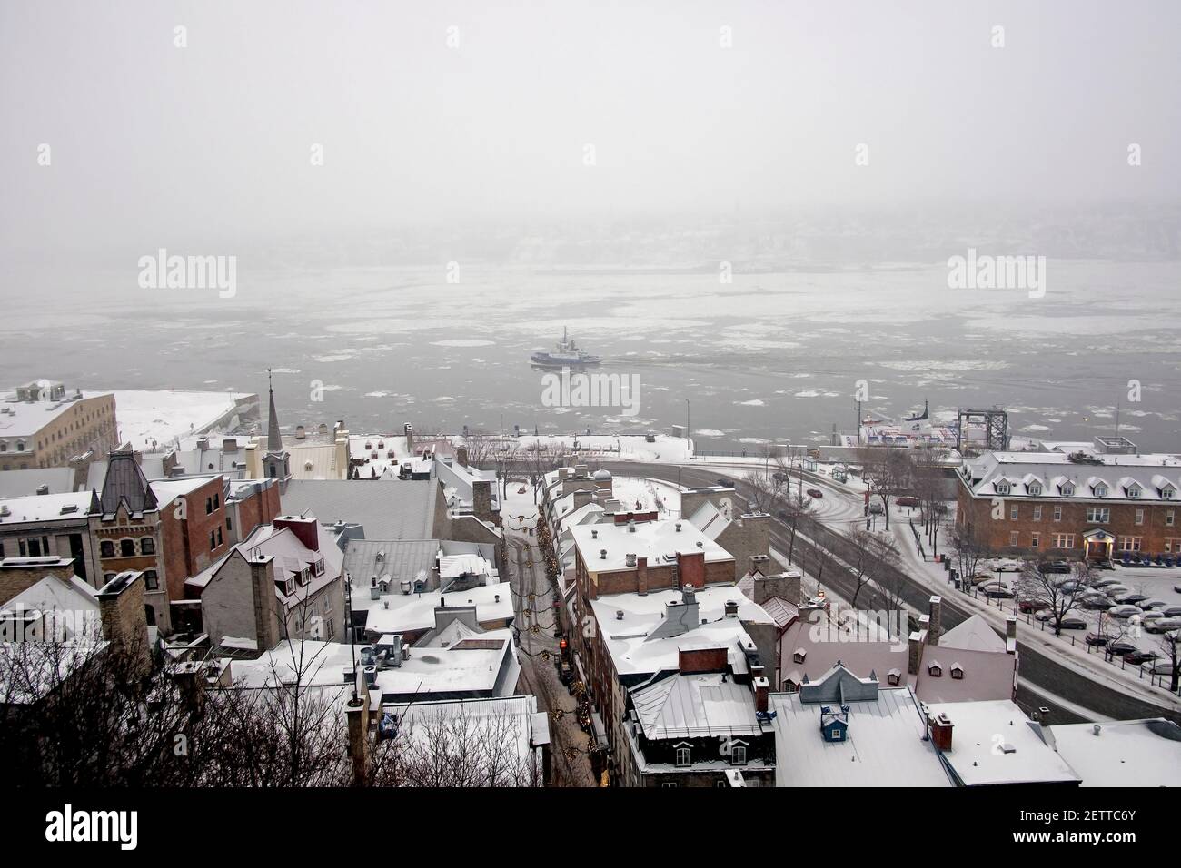 Quebec City Winter Panorama Stock Foto Stockfoto