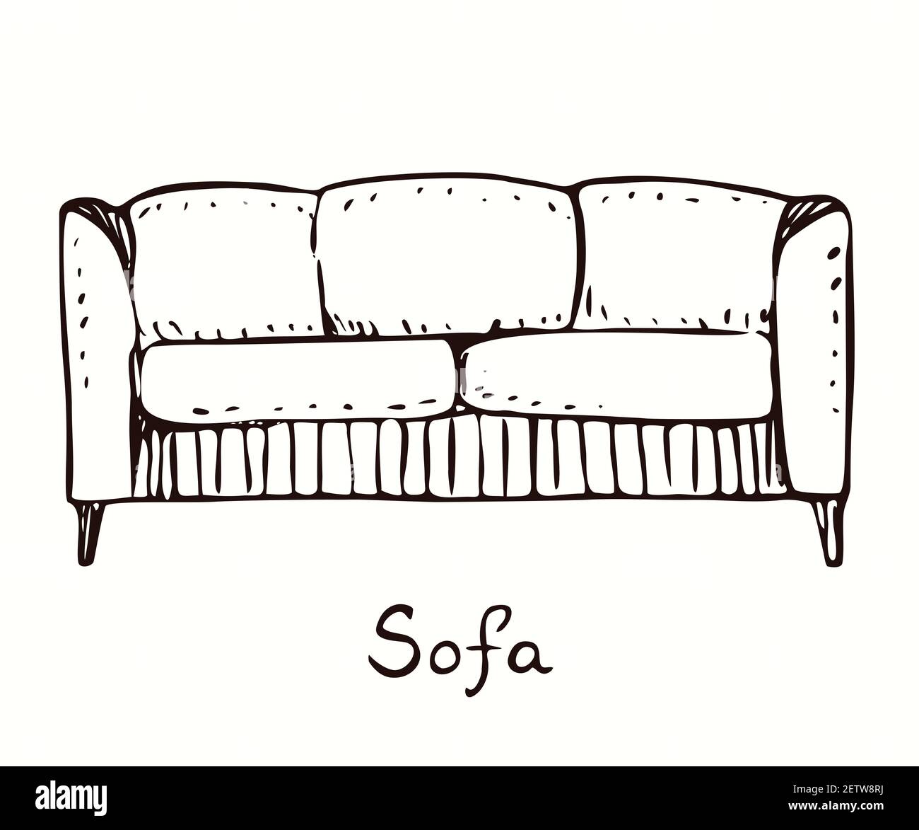 Sofa Vorderansicht, handgezeichneter Doodle, Zeichnung im Tiefdruck-Stil,  Skizzendarstellung Stockfotografie - Alamy