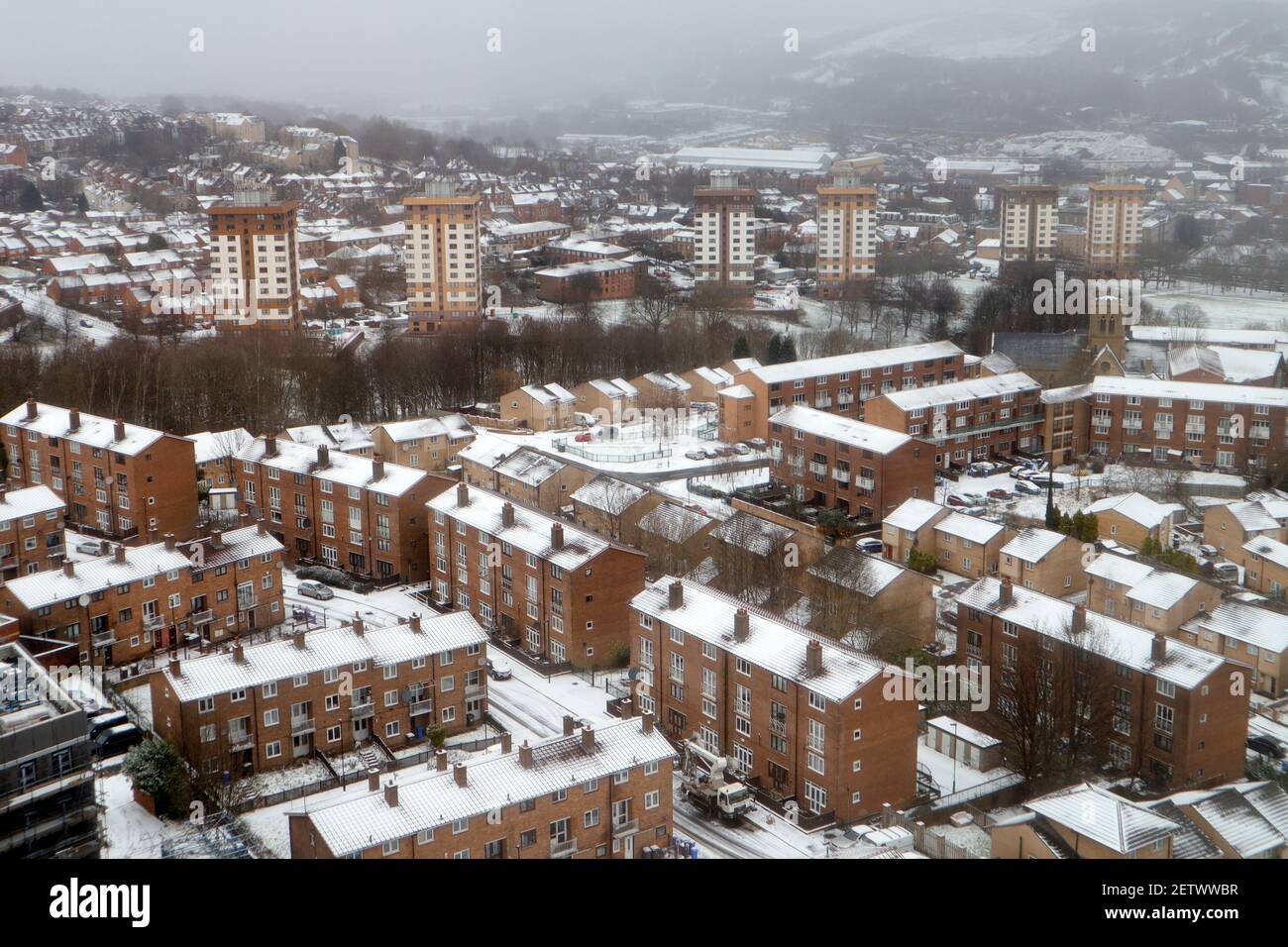 Sheffield Stadt nach Schneefall England Großbritannien Stockfoto