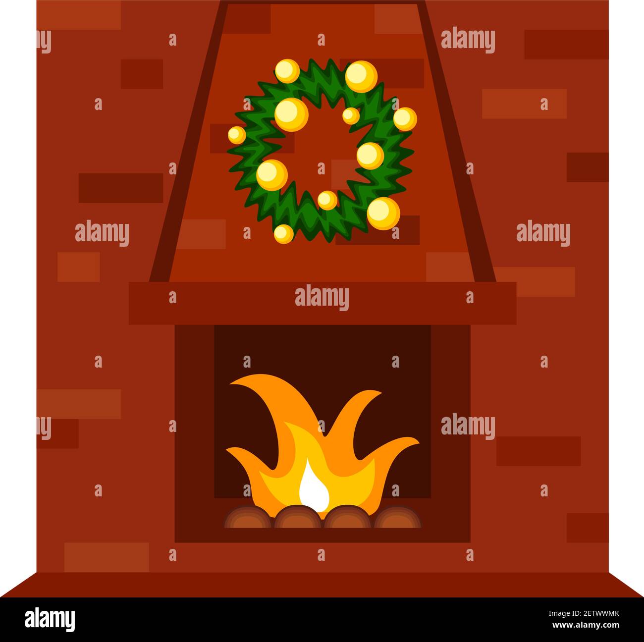 Bunte Cartoon roten Ziegelkamin. Innenurlaub dekoriert Wandheizung. Weihnachten Thema Vektor Illustration für Poster, Etikett oder Geschenkkarte dekorieren Stock Vektor