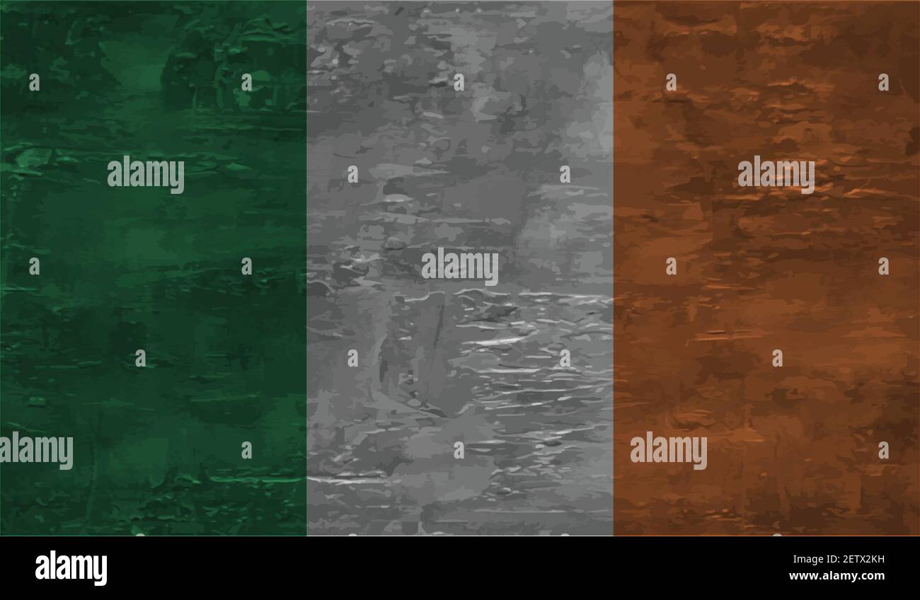 Irland Flagge mit winkender Grunge Textur. Vektorhintergrund. Stock Vektor