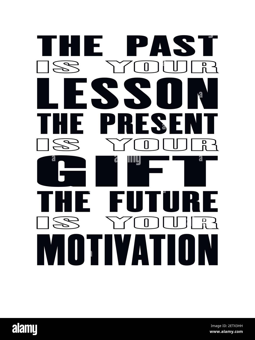 Inspirierende Motivation Zitat mit Text die Vergangenheit ist deine Lektion die Gegenwart ist dein Geschenk die Zukunft ist deine Motivation. Vektor Typografie Poster und t-sh Stock Vektor