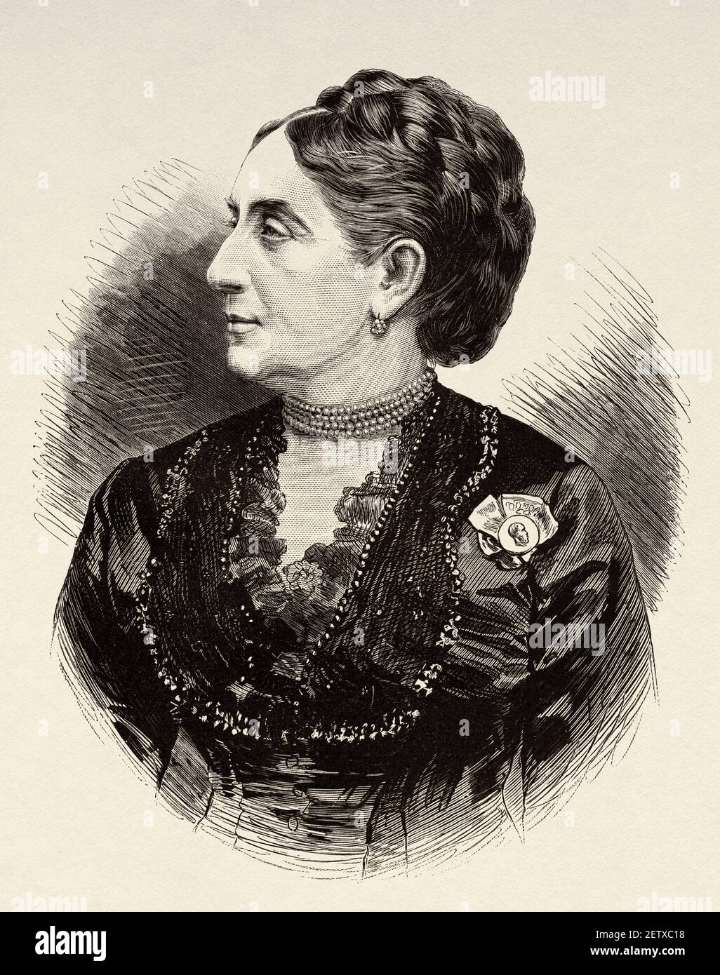Die Schauspielerin Adelaide Ristori (1822-1906) Sie war eine renommierte italienische Theaterschauspielerin, die unter dem Spitznamen der Marquise bekannt wurde. Alte 19th Jahrhundert gravierte Illustration, El Mundo Ilustrado 1881 Stockfoto