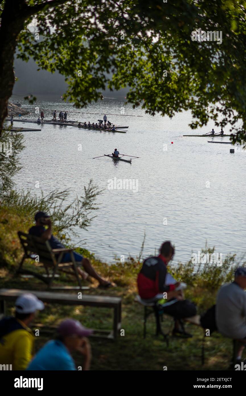 Linz, Österreich, Samstag, 31st. Aug 2019, FISA-Ruderweltmeisterschaft, Boat Park Area, [Pflichtnachweis; Peter SPURRIER/Intersport Images] 08:54:36 31.08.19 Stockfoto