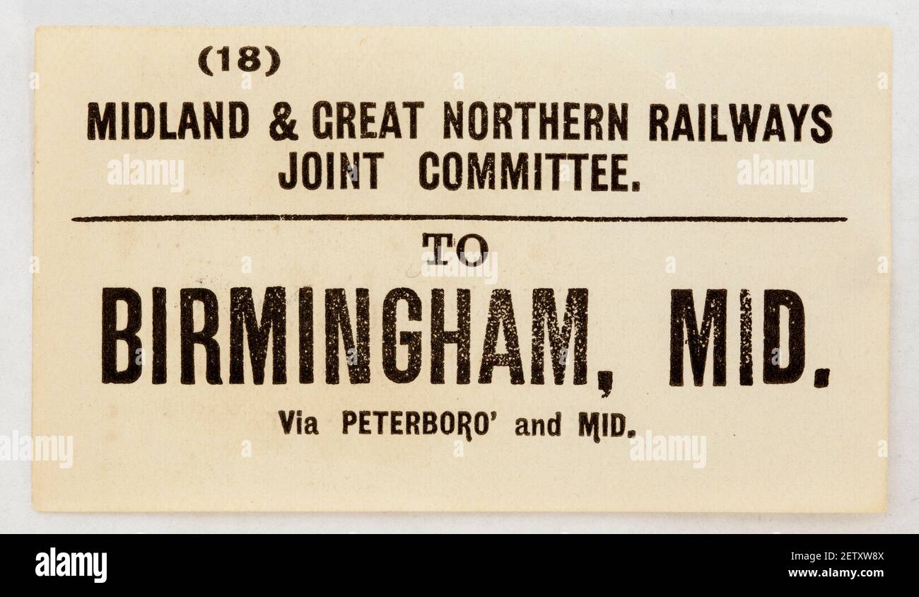 Alte Eisenbahn gedrucktes Papier Gepäck Labe to Birminghaml Stockfoto