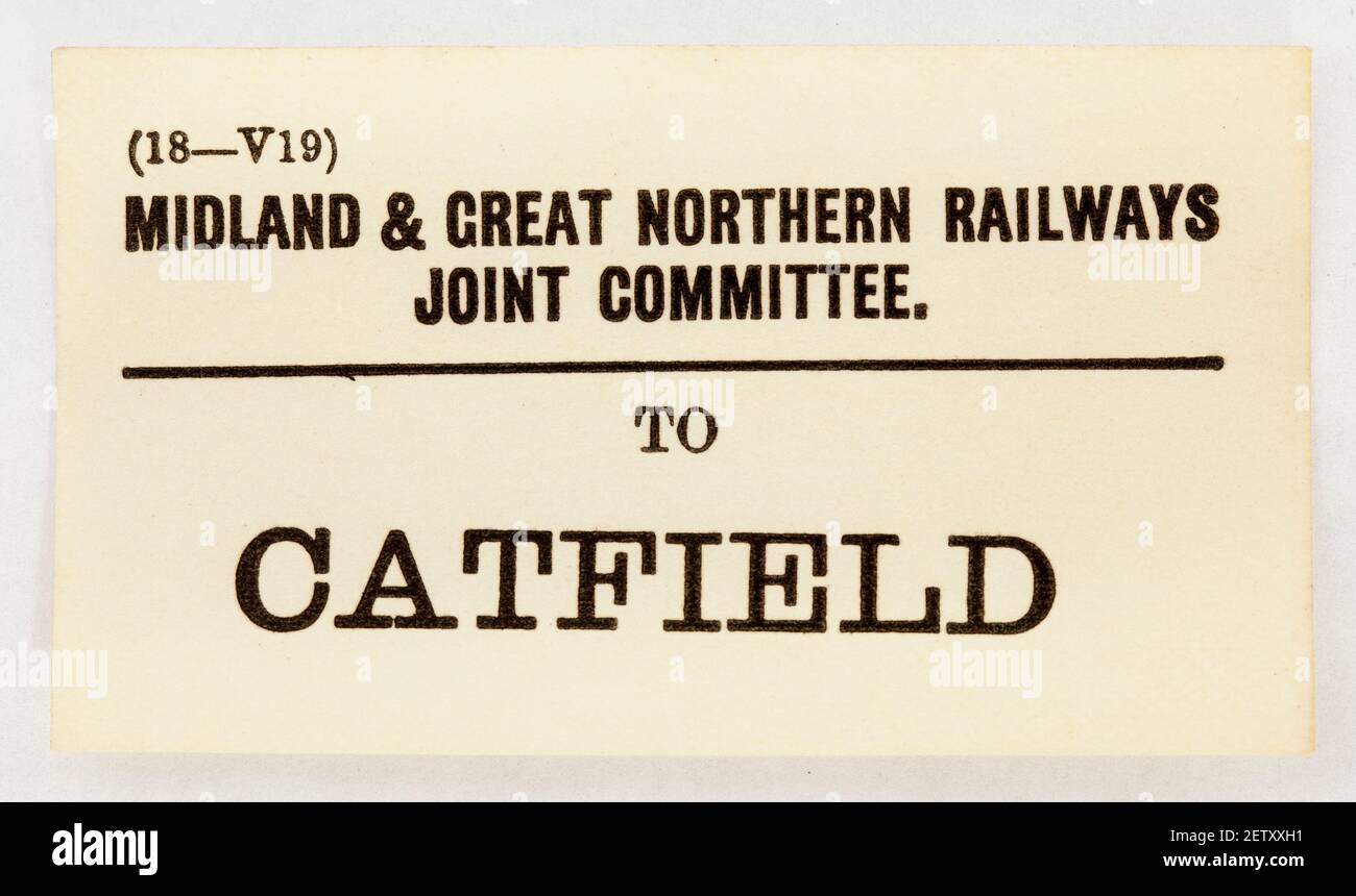 Alte Eisenbahn bedrucktes Papier Gepäcketikett zu Catfield Stockfoto