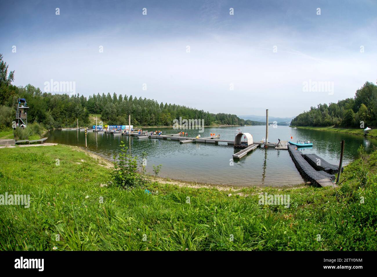 Linz, Österreich, Mittwoch, 28th. Aug 2019, FISA World Ruder Championship, Regatta, Startbereich, [Pflichtnachweis; Peter SPURRIER/Intersport Images] 12:03:25 28.08.19 Stockfoto