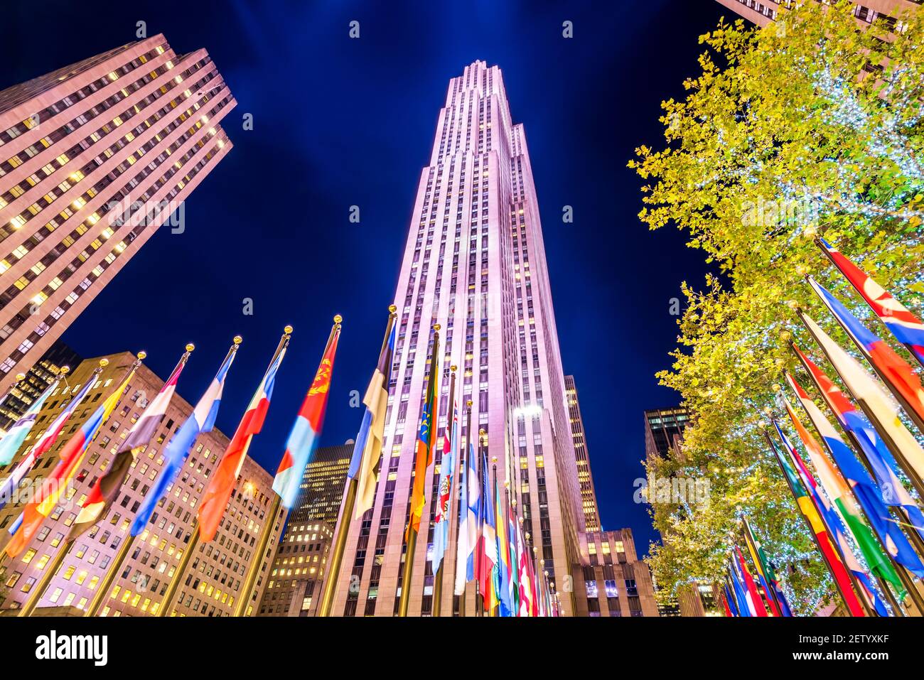 New York City, USA - September 2019: Rockefeller Center, Blick vom Rockefeller Plaza, 5th Avenue Manhattan NYC Stockfoto