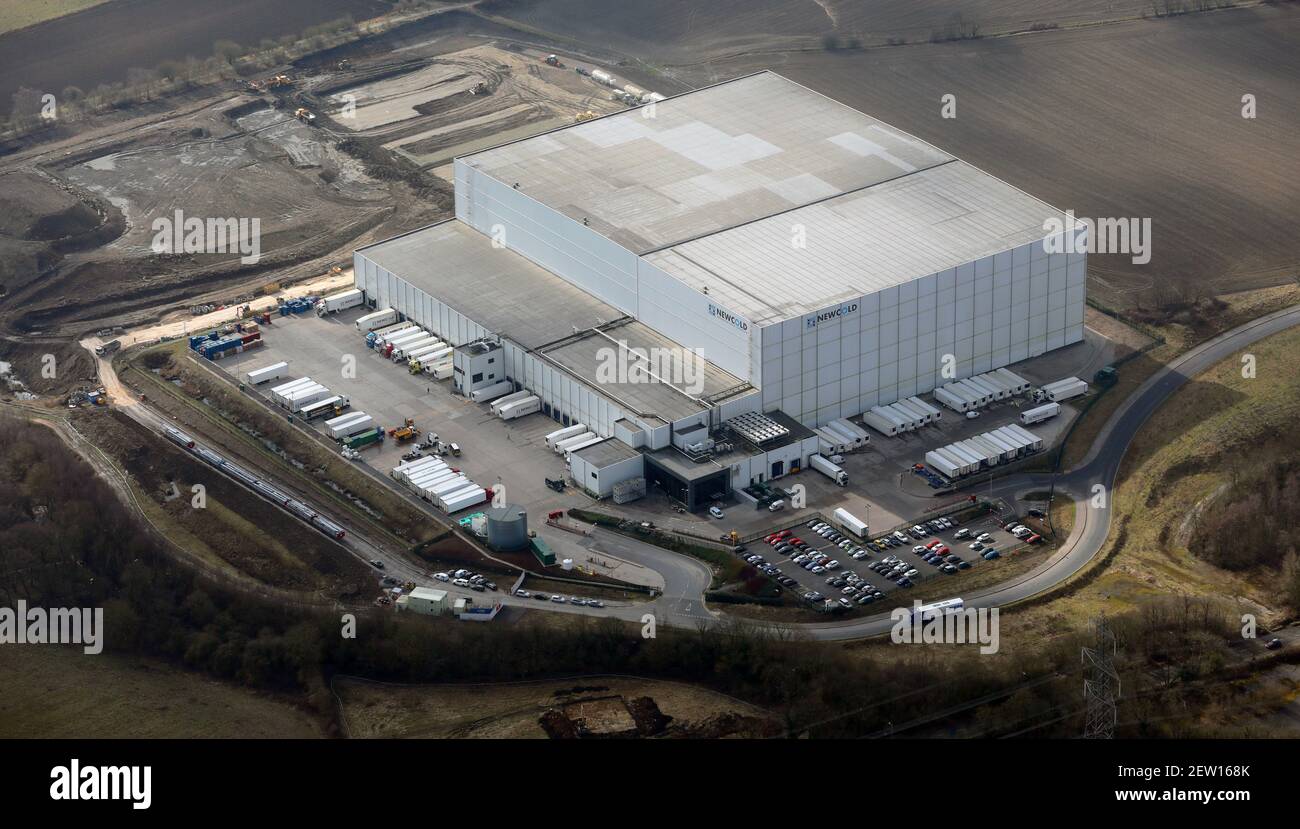 Luftaufnahme des NewCold Cold-Lagerhauses in Stanley In der Nähe von Wakefield Stockfoto