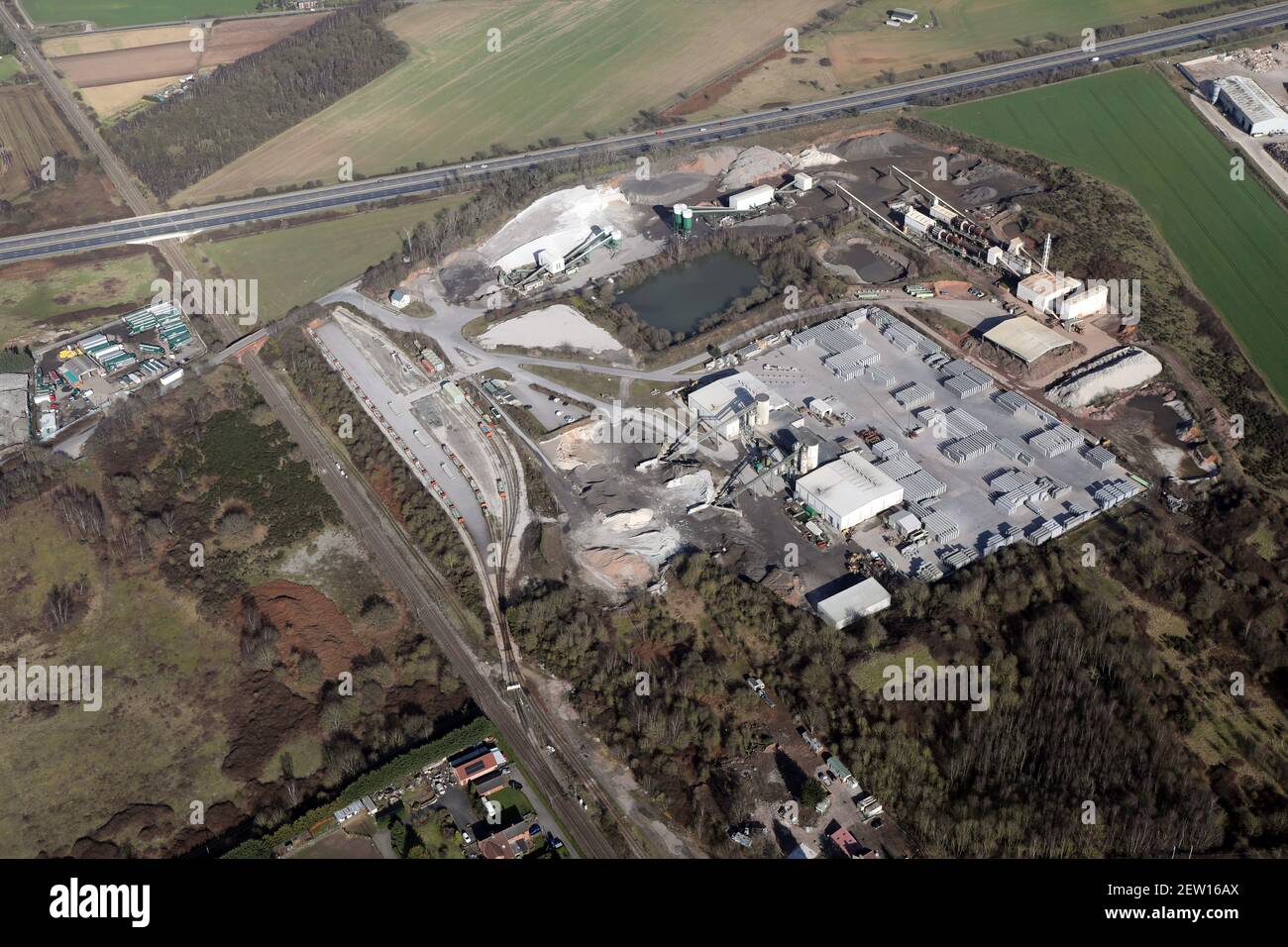 Luftaufnahme der Fabrik Plasmor Concrete Products Ltd in der Nähe von Goole, East Yorkshire Stockfoto