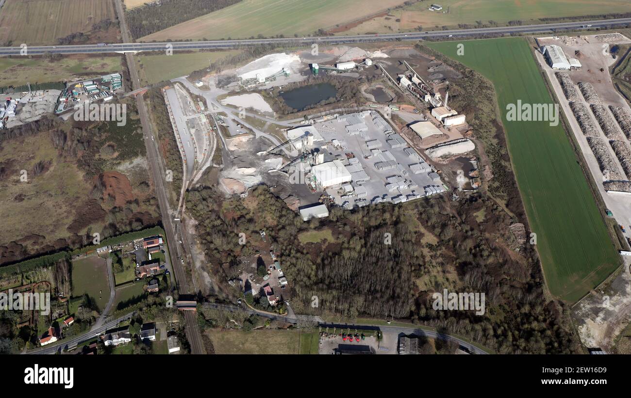 Luftaufnahme der Fabrik Plasmor Concrete Products Ltd in der Nähe von Goole, East Yorkshire Stockfoto