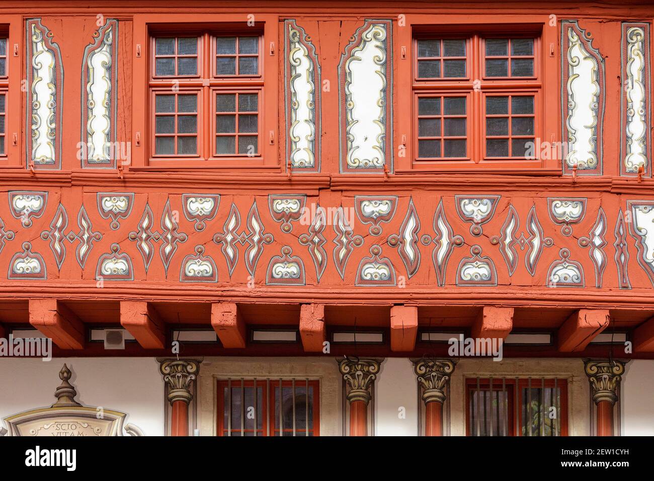 Frankreich, Bas Rhin, Selestat, Haus mit Trompe l'oeil Dekoration in der Innenstadt Stockfoto